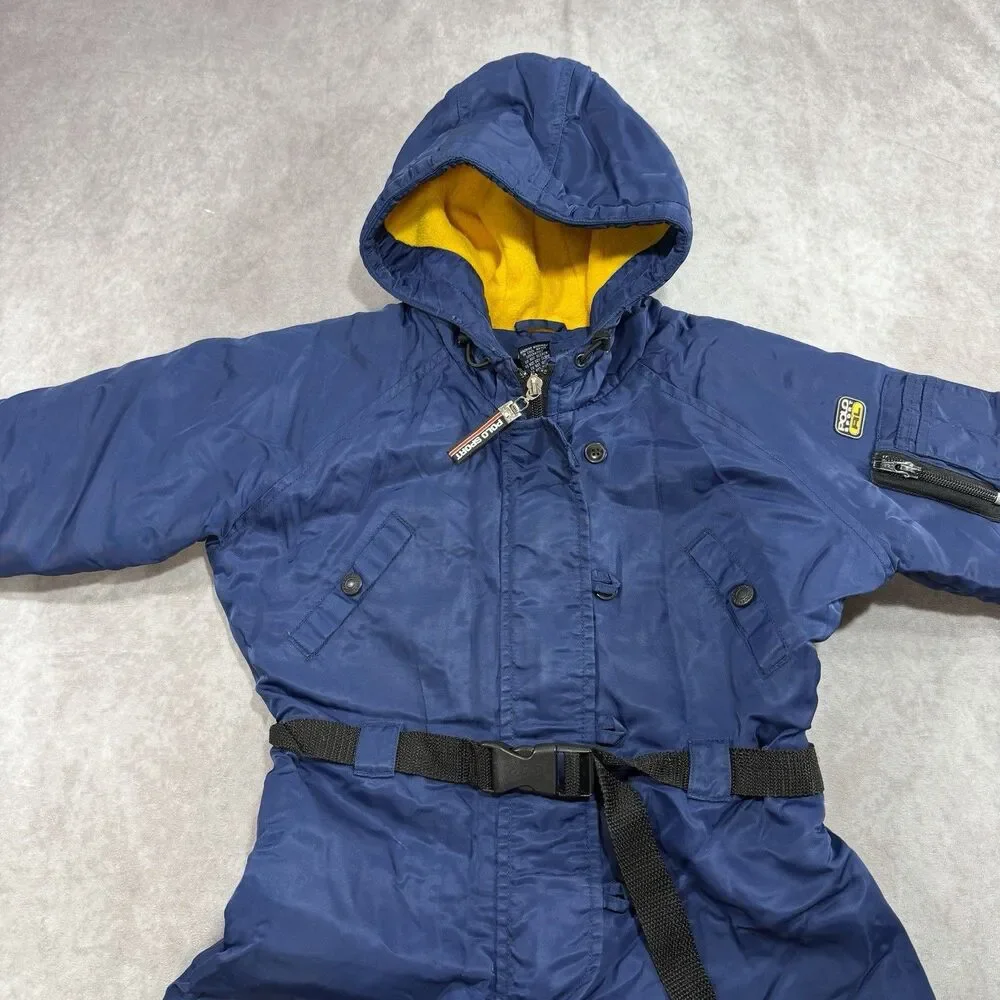 Vintage Polo Sport Snowsuit Size 4T Blue Ralph Lauren Puffer Zip Up Belted